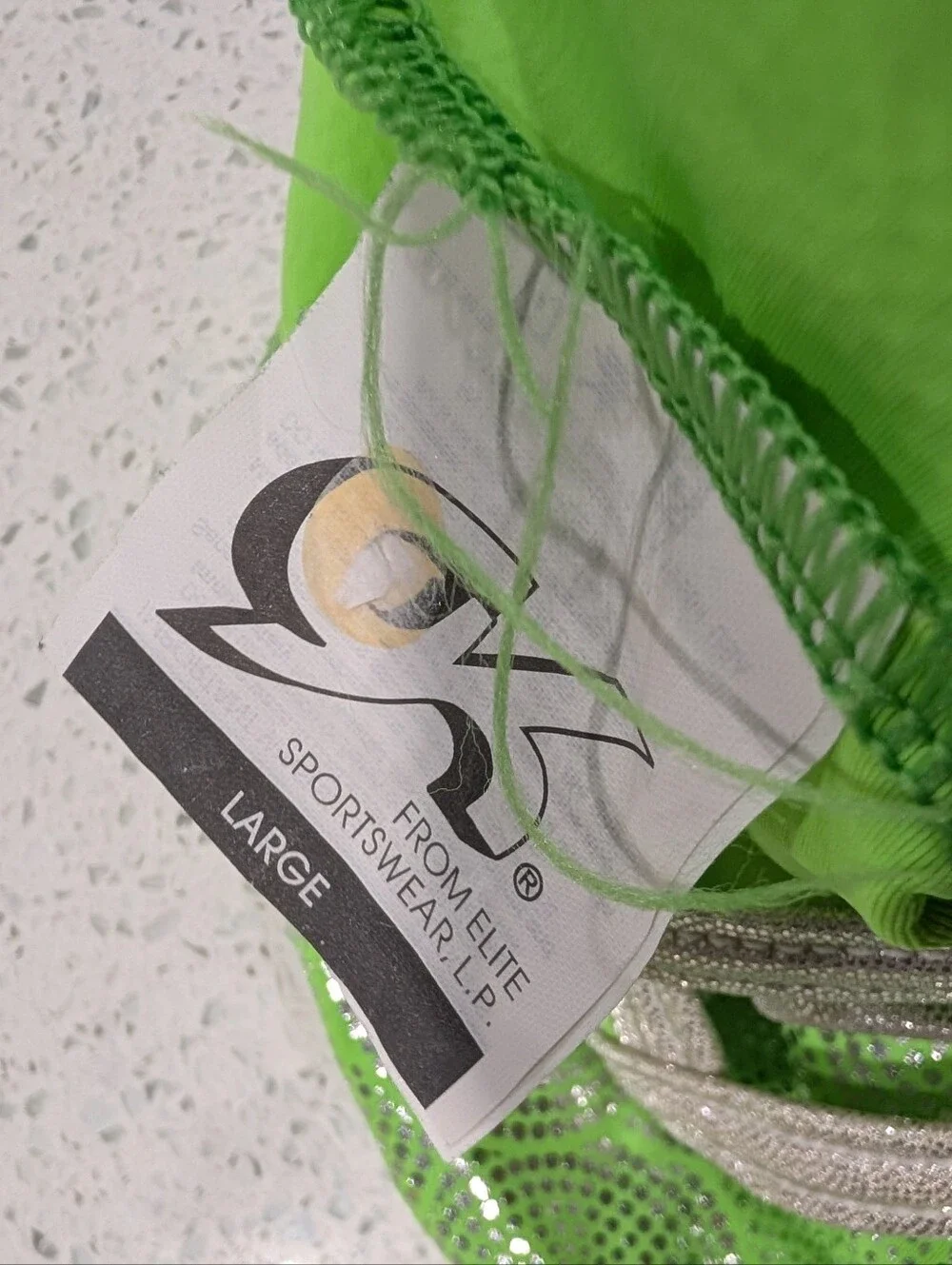 CUTE GK ELITE Large Gymnastics dance leotard Mystique Silver NEON GREEN Strappy
